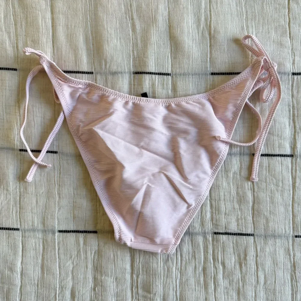 NWT J. Crew Ribbed Curved-waist Cheeky String Bikini Bottom Pale Blossom Pink M